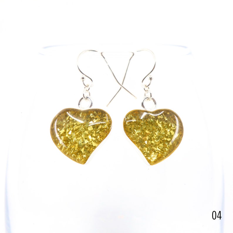 Handmade Resin Earrings, Heart Earrings, Silver Earrings, Color Earrings, Dangle Earrings, Gift for Her, 04