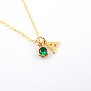 Gold Initial Charm with Cubic Zirconia Birthstone Necklace, Initial Necklace, Birthstone Necklace, Personalized Gift, Gift for Her