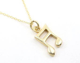 Gold Multi Music Charm Necklace, Tiny Eighth Note Minimalist Necklace, Dainty Cute Musical Necklace, Handmade Necklace