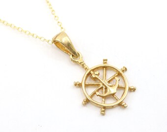 Gold | Silver Dainty Anchor Wheel Necklace, Anchor&Wheel Minimalist Necklace, Dainty Cute Necklace, Handmade Necklace