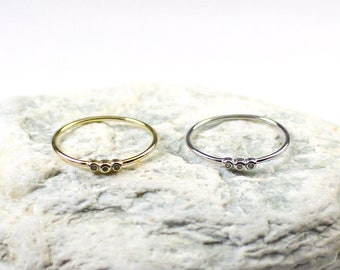 Three Tiny CZ Ring, Dainty Stacking Ring, Minimalist Ring, Tiny CZ Ring, Minimalist Ring, Simple Diamond Ring