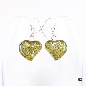 Handmade Resin Earrings, Heart Earrings, Silver Earrings, Color Earrings, Dangle Earrings, Gift for Her, 03