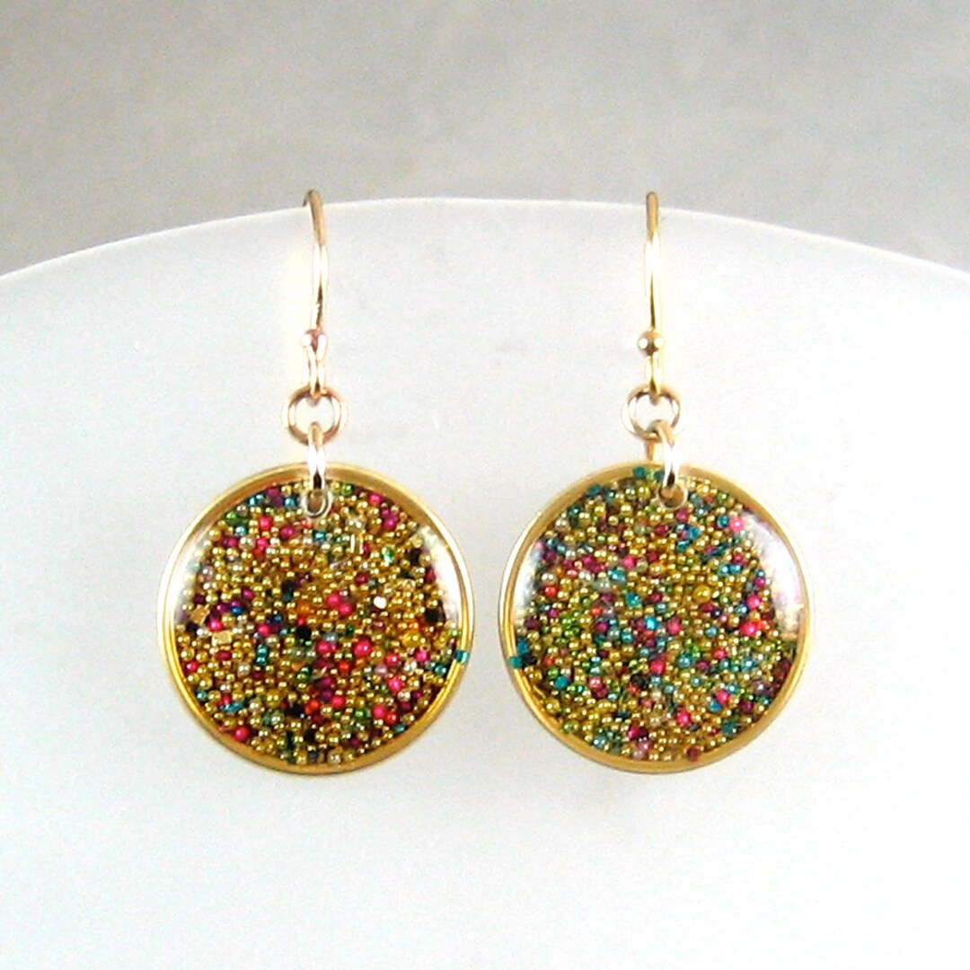 Handmade Colorful Beads Earrings, Composition Resin Earrings, Handmade