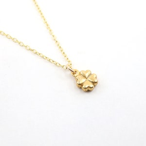 Gold | Silver Tiny Clover Charm Necklace, Small Four Leaf Clover Minimalist Necklace, Dainty Flower Necklace, Handmade Necklace