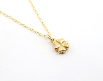 Gold | Silver Tiny Clover Charm Necklace, Small Four Leaf Clover Minimalist Necklace, Dainty Flower Necklace, Handmade Necklace