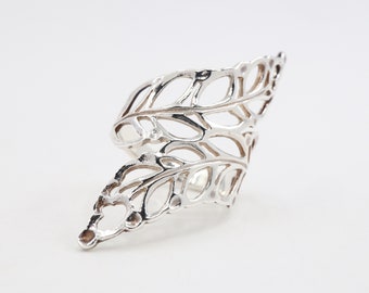 Sterling Silver Two Leaf Ring , Handmade Leaf Ring, Vintage Leaf Ring, Burnished Silver Ring, Statement Ring
