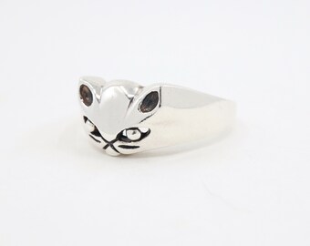 Sterling Silver Animal Cat Ring, Handmade Cat Ring, Vintage Animal Ring, Burnished Silver Ring, Statement Ring