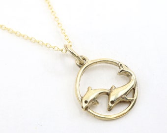 Gold | Silver Ocean Dolphins Necklace, Dolphins Minimalist Necklace, Dainty Animal Necklace, Handmade Necklace