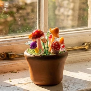 Handmade Mini Mushroom Pot | Fairy Garden Decor | Polymer Clay Mushrooms & Glass Beads | Cute Desk Decoration Gift | Graduation Gifts