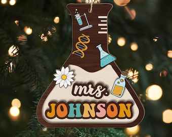 Chemistry Teacher Wooden Ornament|Custom Science Teacher Ornament with Name|Personalized Teacher Ornament Keepsake|Teacher Appreciation Gift
