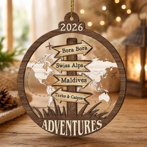 Personalized Travel Adventure Ornament, New Adventure, Traveler Christmas Gift, Travel Acrylic Ornament, Our Adventure Awaits