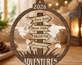 Personalized Travel Adventure Ornament, New Adventure, Traveler Christmas Gift, Travel Acrylic Ornament, Our Adventure Awaits