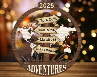 Personalized Travel Adventure Ornament, New Adventure, Traveler Christmas Gift, Travel Acrylic Ornament, Our Adventure Awaits, 2024 Journey