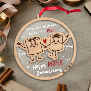 Custom Paper 1st Wedding Anniversary Ornament, Personalized First Anniversary Gift for Couple, One Year Together Ornament Gift For Husband