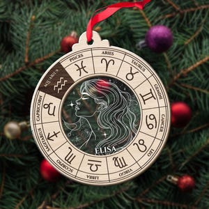 Personalized Zodiac Ornament , Custom Horoscope Christmas Decoration, Ornament Astrology Birthday Gift for Her or Him, Christmas Keepsake