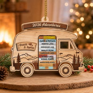 Personalized Travel Adventures Wooden Ornament, Custom Traveling Destination Ornament, Traveler Gifts, Road Trip Vacation National Park Gift