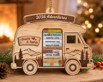 Personalized Travel Adventures Wooden Ornament, Custom Traveling Destination Ornament, Traveler Gifts, Road Trip Vacation National Park Gift
