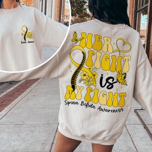 Her Fight Is My Fight Custom Spina Bifida Awareness Shirt, Yellow Ribbon Shirt, Spina Bifida Warrior Shirt, Family Support Matching Shirt
