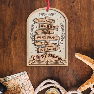 Personalized Book Lover Ornament, Custom Library Ornament, Wooden Bookworm Gift, Bibliophile Christmas Decoration, Reading Ornament