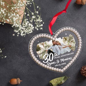 Personalized Christmas Wedding Ornament, 30th Pearl Anniversary Gift for Husband Wife, Wedding Anniversary Gift for Parents Grandparents