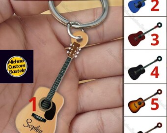 Porte-clés personnalisé de guitares acoustiques, porte-clés de guitares personnalisées, porte-clés de joueur de guitare, porte-clés de musicien personnalisé, porte-clés d’instrument