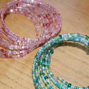 Memory Wire beaded braclets Blue/ green