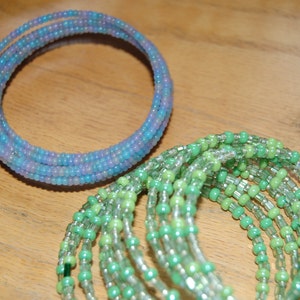 Memory Wire beaded braclets Blue pastel