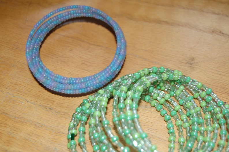 Memory Wire beaded braclets Blue pastel