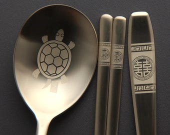 Koreanisches Löffel- und Essstäbchen-Set - Schildkröte