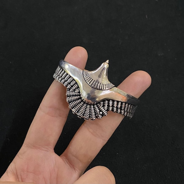 Silver Plated Thunderbird Eagle Cuff Bracelet, Boho Tribal Southwest Bangle, Adjustable Statement Bangle
