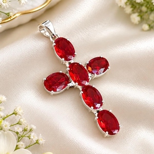 Red Ruby Faceted Pendant Necklace, 925 Sterling Silver Ruby Jewelry, Elegant Red Gemstone Necklace, Dainty Silver Pendant, Gift for Her