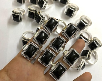 Luzifer Schwarzer Onyx Ring | 925 Sterling Silber Rechteckiger Edelstein Statementring | Unisex Schmuck