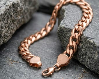 Men's Pure Copper Curb Chain Bracelet, Masculine Mens Wrist Jewelry, Luxury Gift for Him