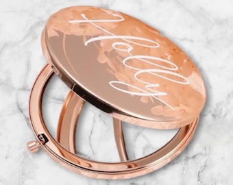 Specchi per damigella d'onore personalizzati Specchio tascabile in metallo personalizzato Oro rosa Argento Specchio compatto Regalo di compleanno per matrimoni