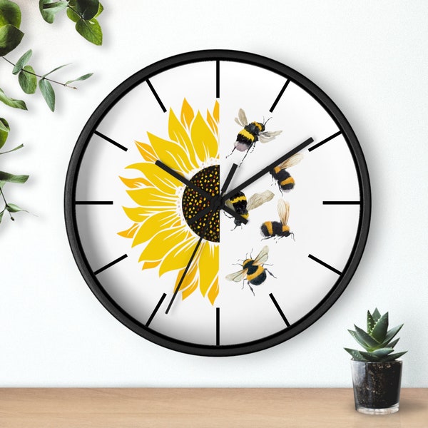 Horloges murales tournesol abeille jardin pollinisateur, cadeau pour amateur de jardin, cadeau maman, cadeau fête des mères, cadeau pour jardiniers, cadeau grand-mère, horloge d'art mural