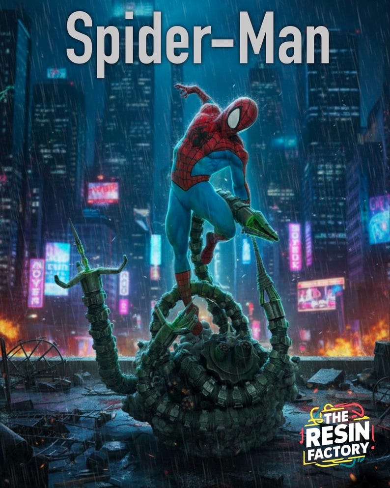 Handgeschilderd Spider-Man-harsstandbeeld 1:6! | Verzamelobject game-, film- en stripfiguren | Gedetailleerd beeldje voor verzamelaars image 1