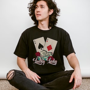 Lucky Lady Poker Player T-Shirt - Gambling Casino Tee, Vegas Gambler Shirt, Poker Night Outfit