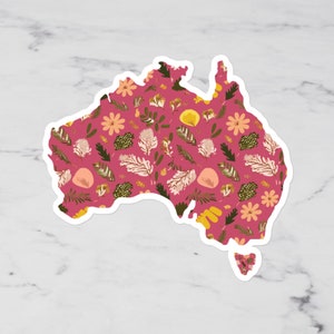 Carte florale de l'Australie pour les bagages Sticker carte contour Scrapbooking Stickers pour ordinateur portable Stickers voyage Cadeau pour voyageur L'aventure vous attend
