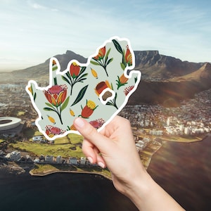 Sticker carte Afrique du Sud impression Protea Stickers ordinateur portable Stickers voyage cadeau pour voyageur Sticker Afrique du Sud mignon contour de carte Sticker Protea