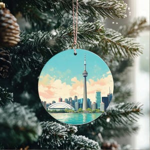 Toronto Skyline Ceramic Ornament Canada Christmas Tree Decoration Holiday Gift for Traveler Decor Christmas Ornament CN Tower Canadian Trip