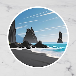 Adesivo in vinile per spiaggia di Reynisfjara, Islanda, adesivo per bagagli, decalcomania per bagagli, decalcomania per valigia, scrapbooking, adesivi carini, regalo per viaggiatori