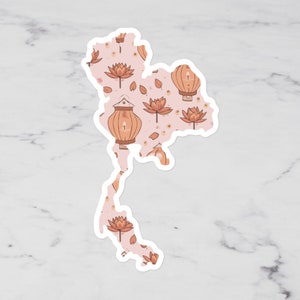 Sticker carte de la Thaïlande, motif lotus, autocollant de bagage en vinyle, sticker de bagage, sticker valise, scrapbooking, autocollants mignons, cadeau pour voyageur
