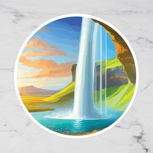 Adesivo Seljalandsfoss Islanda per viaggiatori Adesivi estetici Decalcomanie per laptop Adesivo in vinile per bagagli Viaggio Scrapbooking Adesivo Wanderlust