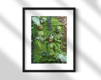 Moss Covered Thai Water Feature Print, Exotic Green Ladies Photograph, Thailand Wall Art, Digital Download