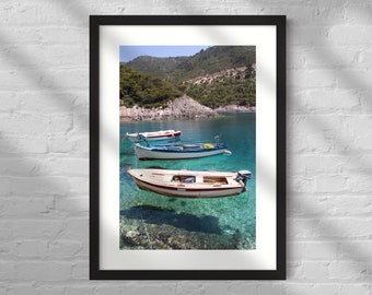 Greek Fishing Boats Print, Zante Greece Poster, Boat Photo Wall Art, Digital Download File