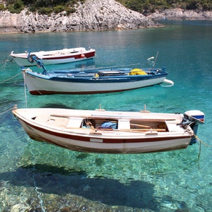 Greek Fishing Boats Print, Zante Greece Poster, Boat Photo Wall Art, Digital Download File image 2