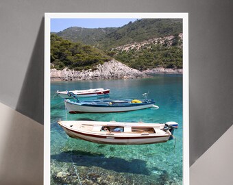 Greek Fishing Boats Print, Zante Greece Poster, Boat Photo Wall Art, Digital Download File