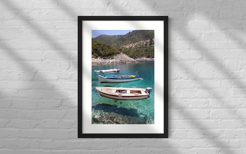 Greek Fishing Boats Print, Zante Greece Poster, Boat Photo Wall Art, Digital Download File image 1