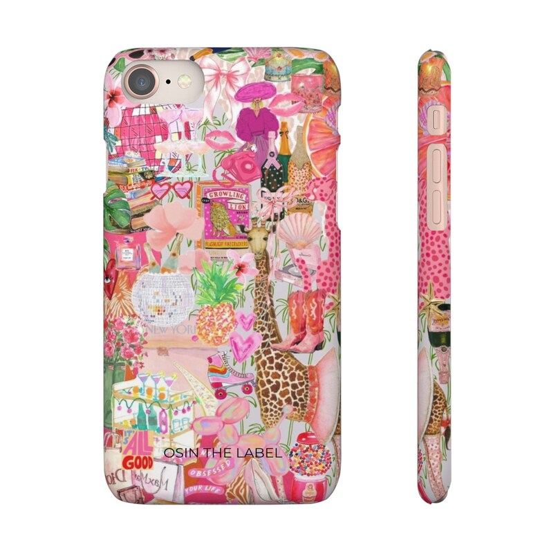 Pink Giraffe Collage Phone Case afbeelding 3