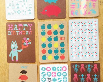 set of 10 Screen printed post cards with envelopes